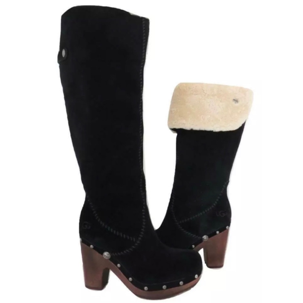 UGG Australian Lillian Black Knee High Heel Boots